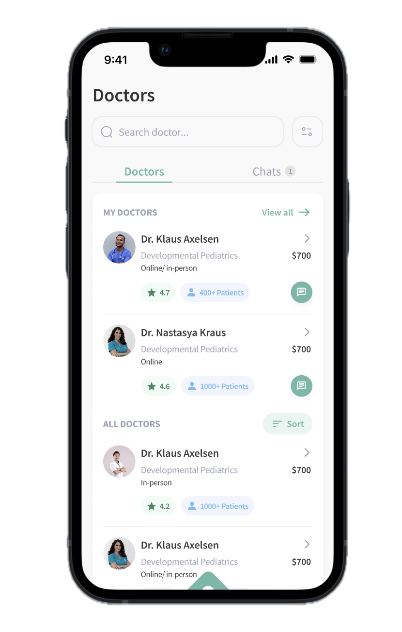 Screenshot of Hopetalia app showing my doctors screen.