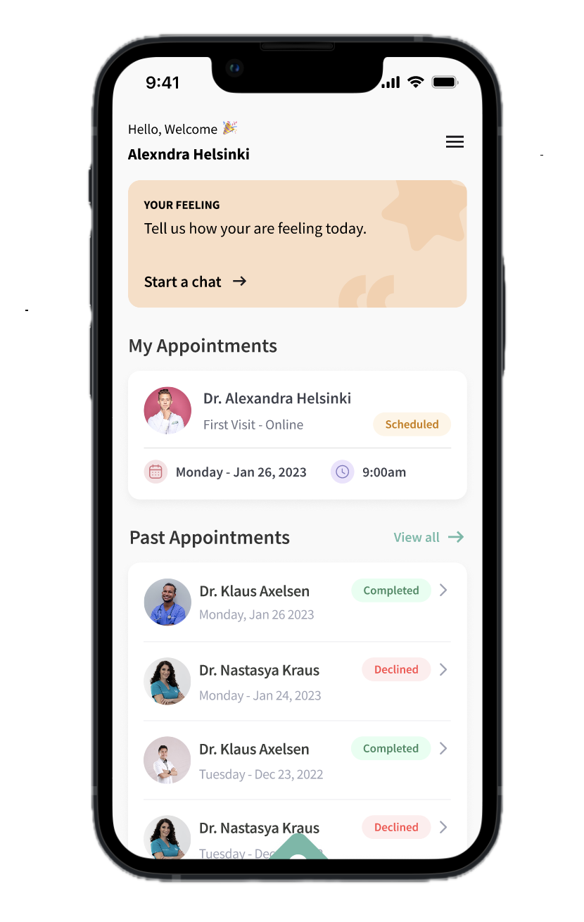 Screenshot of Hopetalia app showing the my appointments screen